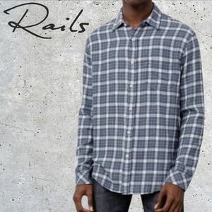 Rails Men's Brushed Lennox Button Down L/s Flannel Shirt Denim Plaid‎ S